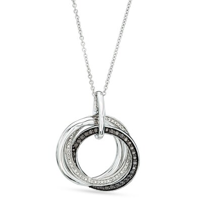Enhanced Black and White Diamond Accent Circles Pendant in Sterling Silver