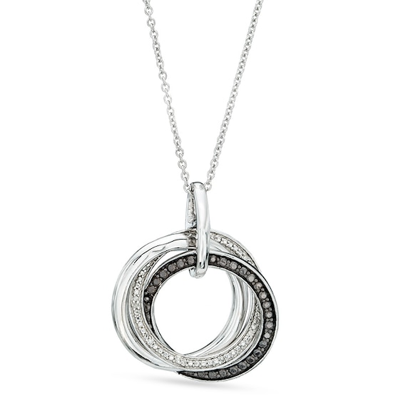 Enhanced Black and White Diamond Accent Circles Pendant in Sterling Silver