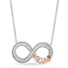 Diamond Accent Sideways Infinity with "MOM" Necklace in Sterling Silver and 14K Rose Gold Plate