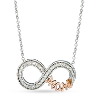 Diamond Accent Sideways Infinity with "MOM" Necklace in Sterling Silver and 14K Rose Gold Plate