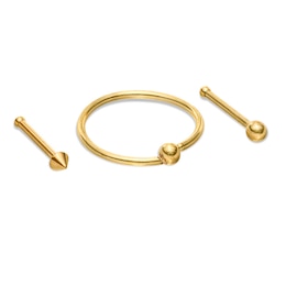 020 Gauge Nose Stud and Captive Bead Ring Set in Solid Stainless Steel with Yellow IP