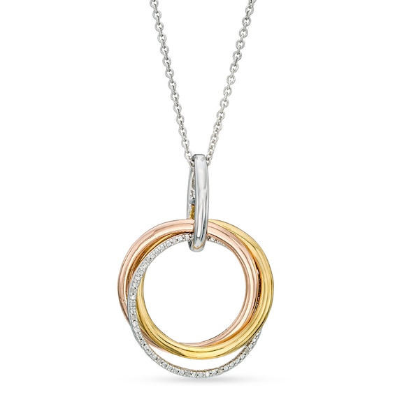 Diamond Accent Circles Pendant in Sterling Silver and 14K Two-Tone Gold Plate