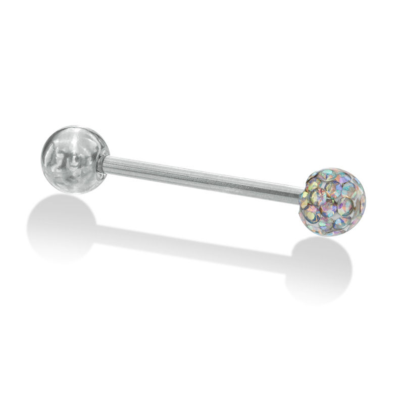 Stainless Steel Crystal Iridescent Barbell - 14G