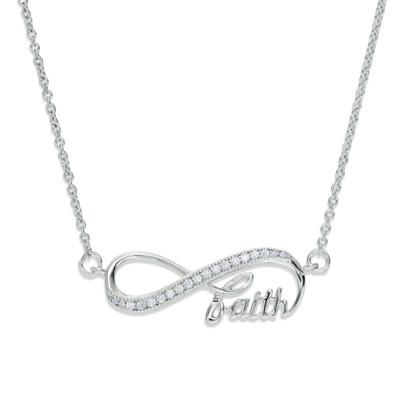 Cubic Zirconia Sideways Infinity with "faith" Necklace in Sterling Silver