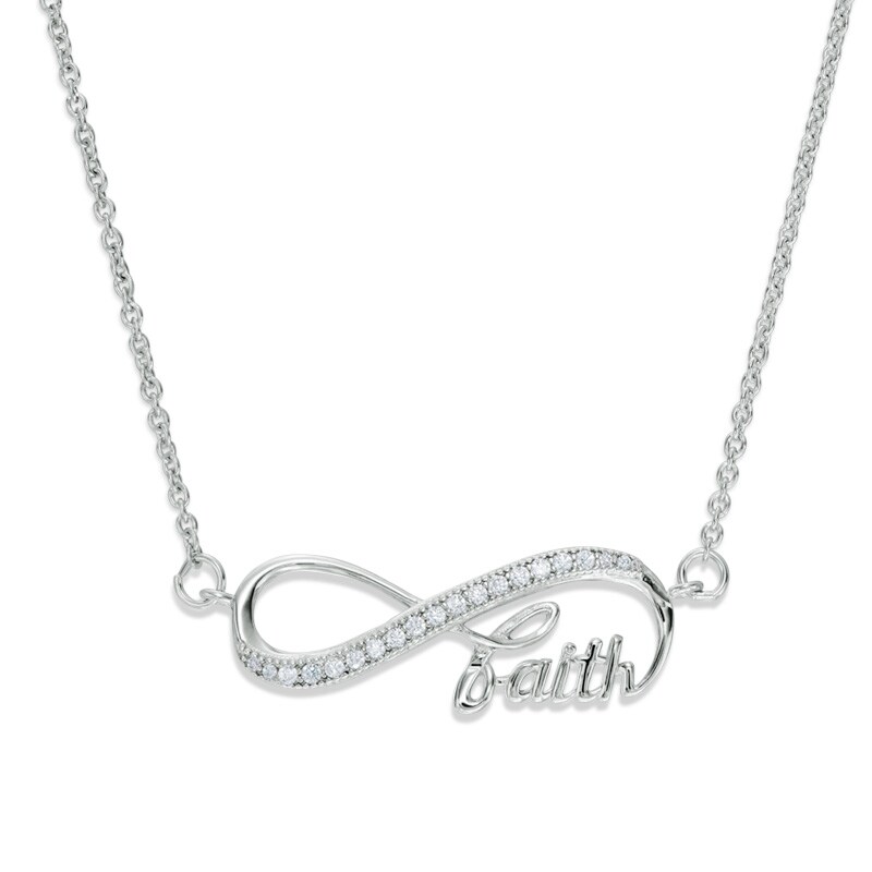 Main Image 1 of Cubic Zirconia Sideways Infinity with "faith" Necklace in Sterling Silver