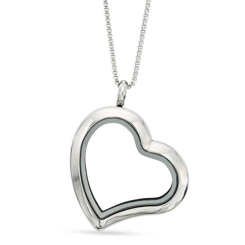 Floating Lockets Tilted Heart Pendant in Stainless Steel - 20"