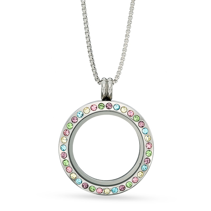 Main Image 1 of Floating Lockets Multi-Color Crystal Circle Pendant in Stainless Steel - 20"