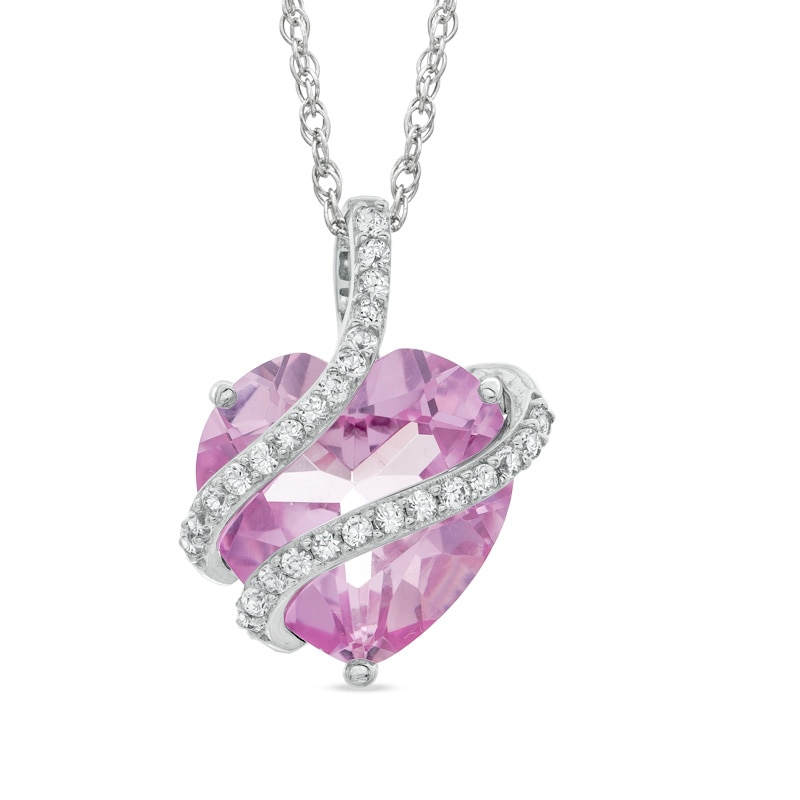 15mm Heart-Shaped Lab-Created Pink and White Sapphire Wrap Heart Pendant in Sterling Silver