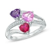5mm Amethyst, Lab-Created Ruby and Pink Sapphire Ring in Sterling Silver with Diamond Accents - Size 7