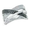 Thumbnail Image 1 of Enhanced Black and White Diamond Accent Crossover Ring in Sterling Silver - Size 7