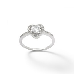 5.5mm Heart-Shaped Cubic Zirconia Frame Ring in Sterling Silver - Size 6