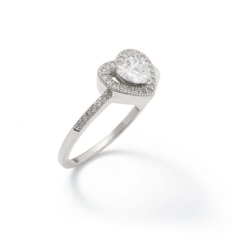 5.5mm Heart-Shaped Cubic Zirconia Frame Ring in Sterling Silver - Size 6