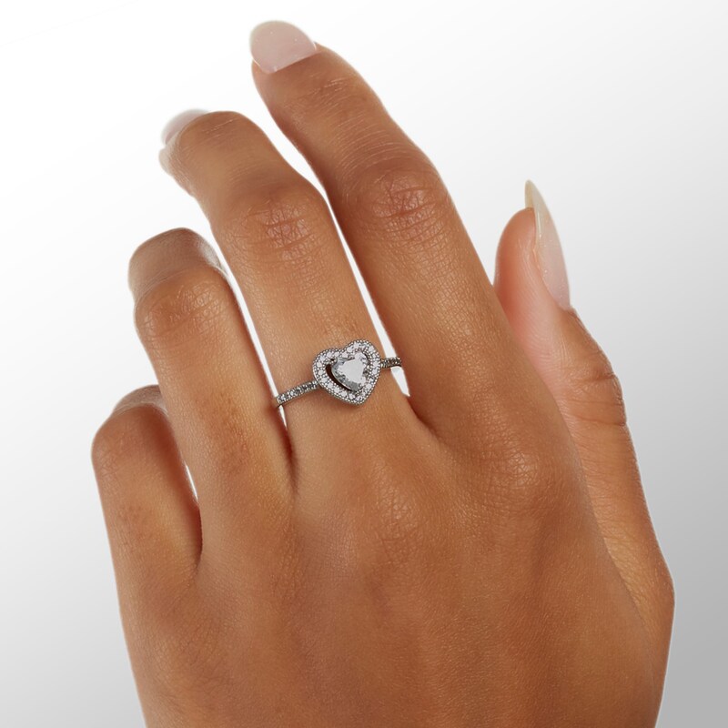 5.5mm Heart-Shaped Cubic Zirconia Frame Ring in Sterling Silver - Size 6