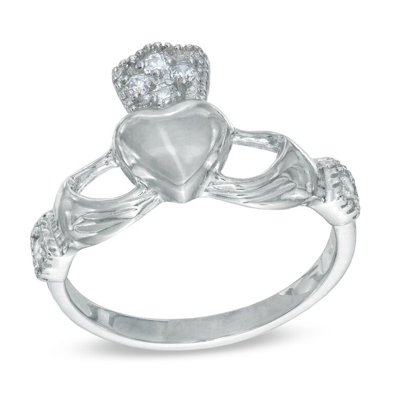Main Image 1 of Cubic Zirconia Claddagh Ring in Sterling Silver - Size 9