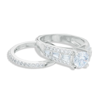7mm Cubic Zirconia Bridal Set in Sterling Silver - Size 8