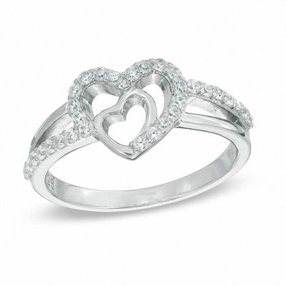 Fashion Plaza Silver Tone Use Cubic Zirconia Heart to Heart Ring R344