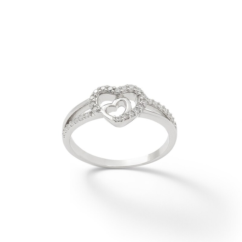 Cubic Zirconia Heart In Heart Ring in Sterling Silver - Size 6