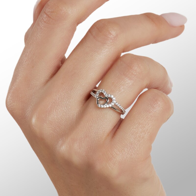 Cubic Zirconia Heart In Heart Ring in Sterling Silver - Size 6