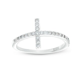 Cubic Zirconia Sideways Cross Ring in Sterling Silver - Size 5