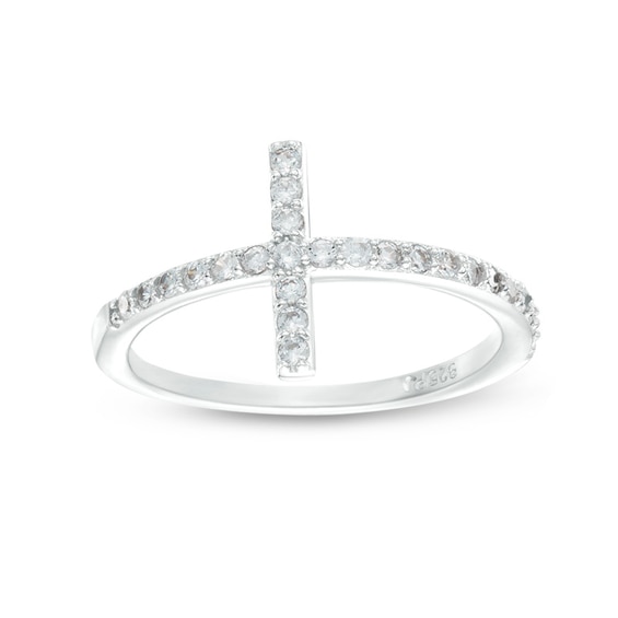 Cubic Zirconia Sideways Cross Ring in Sterling Silver - Size 5