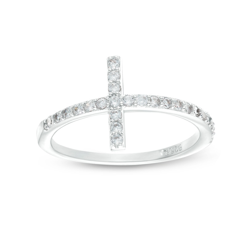 Cubic Zirconia Sideways Cross Ring in Sterling Silver - Size 5
