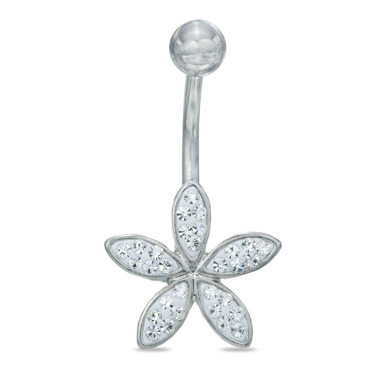 Main Image 1 of 014 Gauge Crystal Pinwheel Flower Belly Button Ring in Stainless Steel