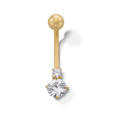 10K Semi-Solid Gold CZ Belly Button Ring - 14G 3/8"