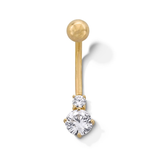 10K Semi-Solid Gold CZ Belly Button Ring - 14G 3/8"