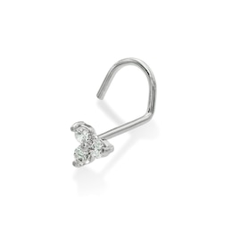 022 Gauge Triangle Nose Stud with Cubic Zirconia in Solid 14K White Gold