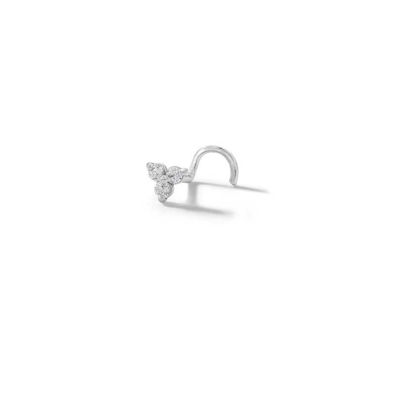 14K Solid White Gold CZ Triangle Screw Nose Stud - 22G 1/4"