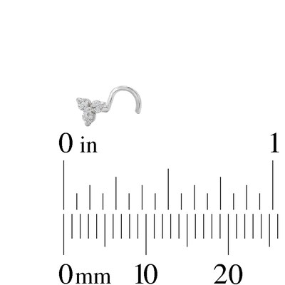 14K Solid White Gold CZ Triangle Screw Nose Stud - 22G 1/4"