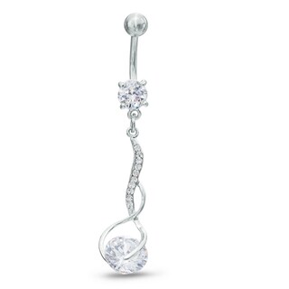 014 Gauge Cubic Zirconia and Crystal Twist Dangle Belly Button Ring in Stainless Steel