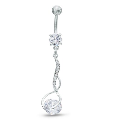 014 Gauge Cubic Zirconia and Crystal Twist Dangle Belly Button Ring in Stainless Steel