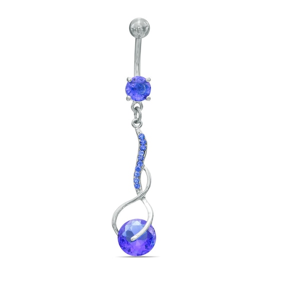 014 Gauge Cubic Zirconia and Crystal Twist Dangle Belly Button Ring in Stainless Steel
