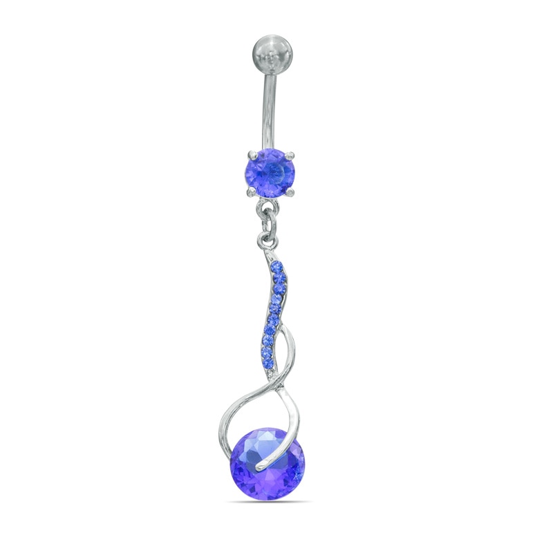 Main Image 1 of 014 Gauge Blue Cubic Zirconia and Crystal Twist Dangle Belly Button Ring in Stainless Steel - 3/8"