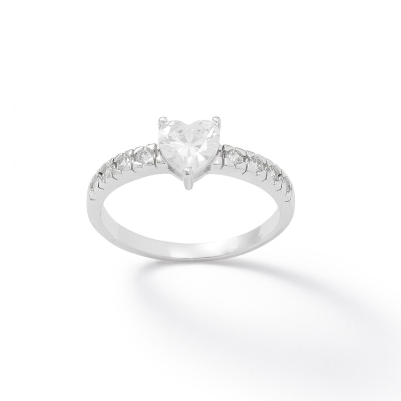 6.5mm Heart-Shaped Cubic Zirconia Ring in Sterling Silver - Size 9