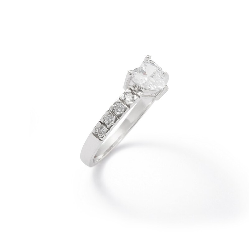 6.5mm Heart-Shaped Cubic Zirconia Ring in Sterling Silver - Size 9