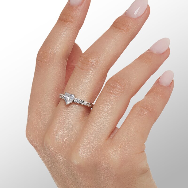 6.5mm Heart-Shaped Cubic Zirconia Ring in Sterling Silver - Size 9