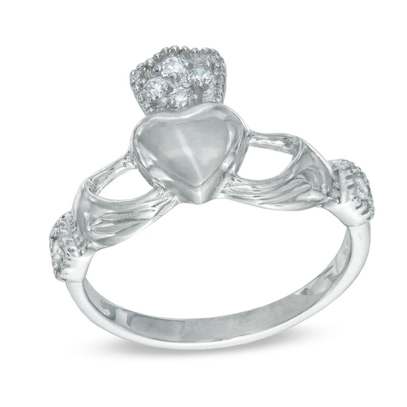 Cubic Zirconia Claddagh Ring in Sterling Silver - Size 5