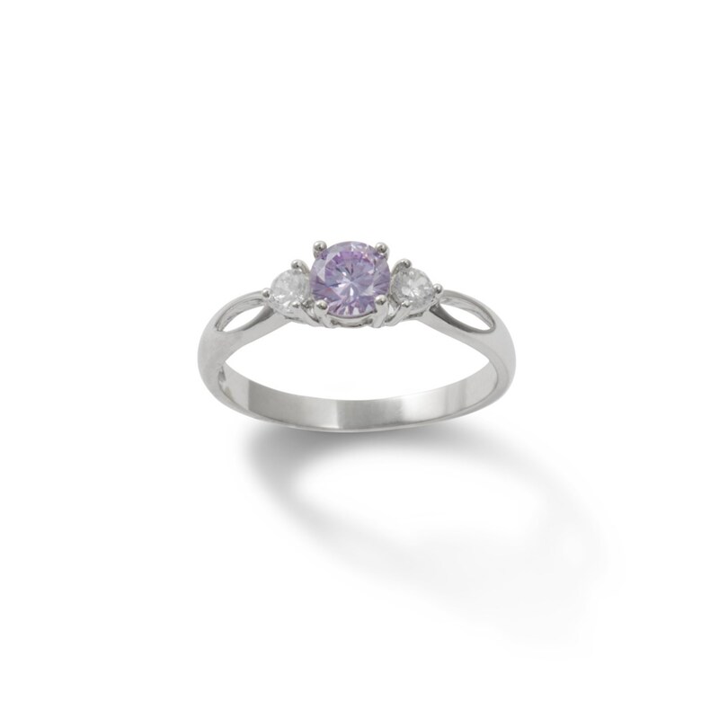 5.5mm Purple and White Cubic Zirconia Three Stone Ring in Sterling Silver - Size 9