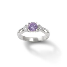 5.5mm Purple and White Cubic Zirconia Three Stone Ring in Sterling Silver - Size 5
