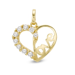 Cubic Zirconia &quot;LOVE&quot; Heart Necklace Charm in 10K Solid Gold