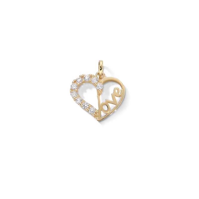 Cubic Zirconia "LOVE" Heart Necklace Charm in 10K Solid Gold