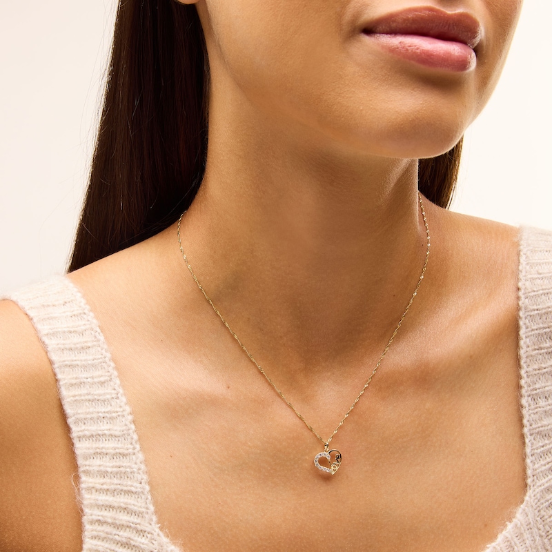Main Image 2 of Cubic Zirconia "LOVE" Heart Necklace Charm in 10K Solid Gold