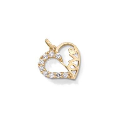 Cubic Zirconia "LOVE" Heart Necklace Charm in 10K Solid Gold