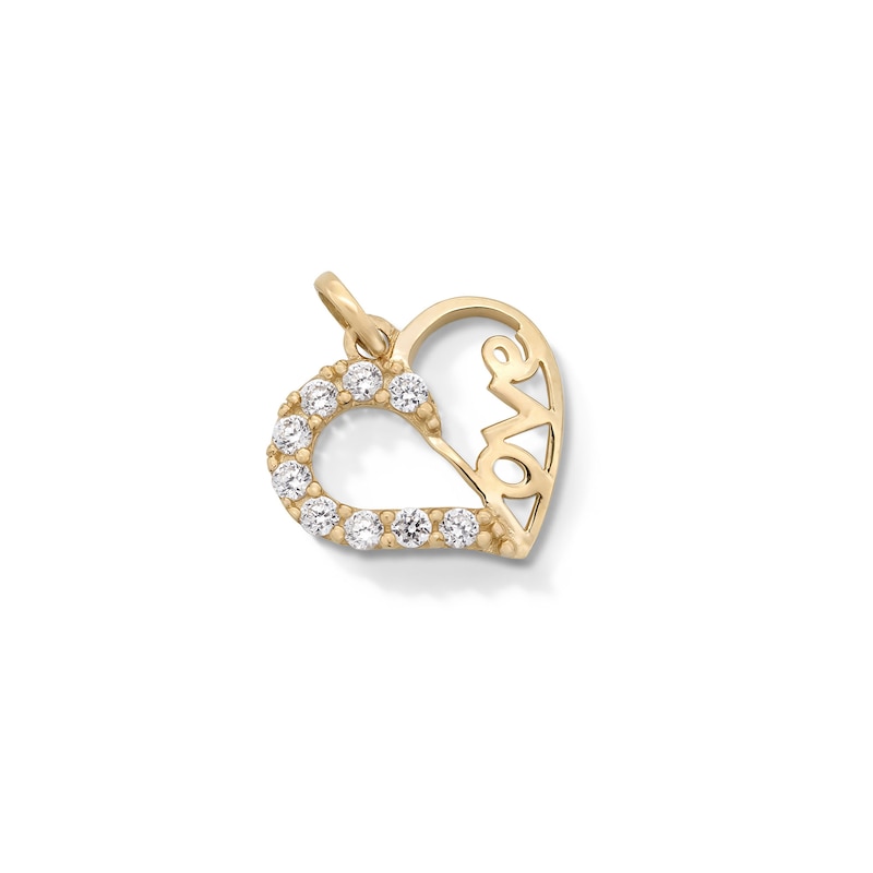 Main Image 3 of Cubic Zirconia "LOVE" Heart Necklace Charm in 10K Solid Gold