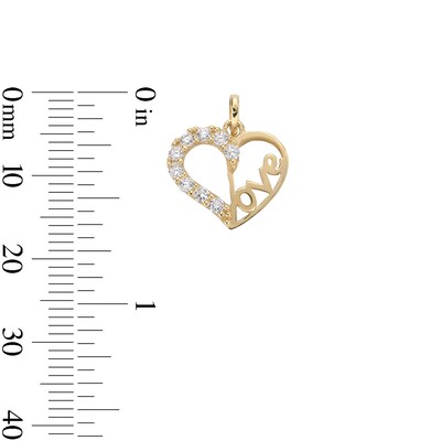 Cubic Zirconia "LOVE" Heart Necklace Charm in 10K Solid Gold