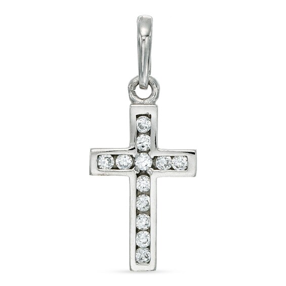 Cubic Zirconia Cross Charm in 10K White Gold