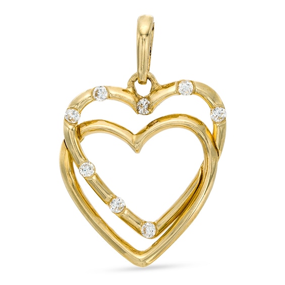 Cubic Zirconia Double Heart Charm in 10K Gold