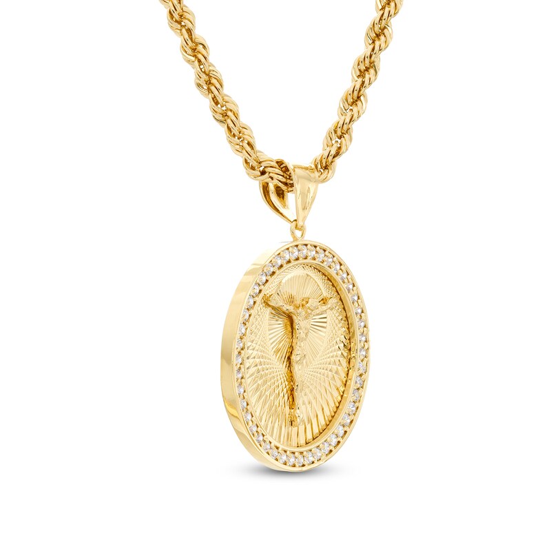Main Image 2 of RM® Cubic Zirconia Crucifix Medallion Pendant in Brass with 14K Gold Plate - 24"